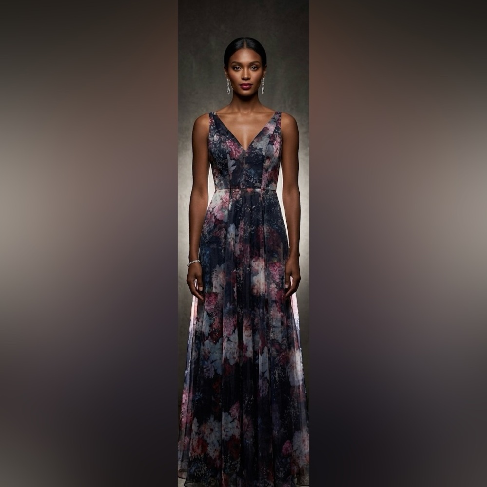 NWT $995 Rene Ruiz Collection Floral Gown Black Pink Sz 4 Gala Prom Wedding - Picture 4 of 16
